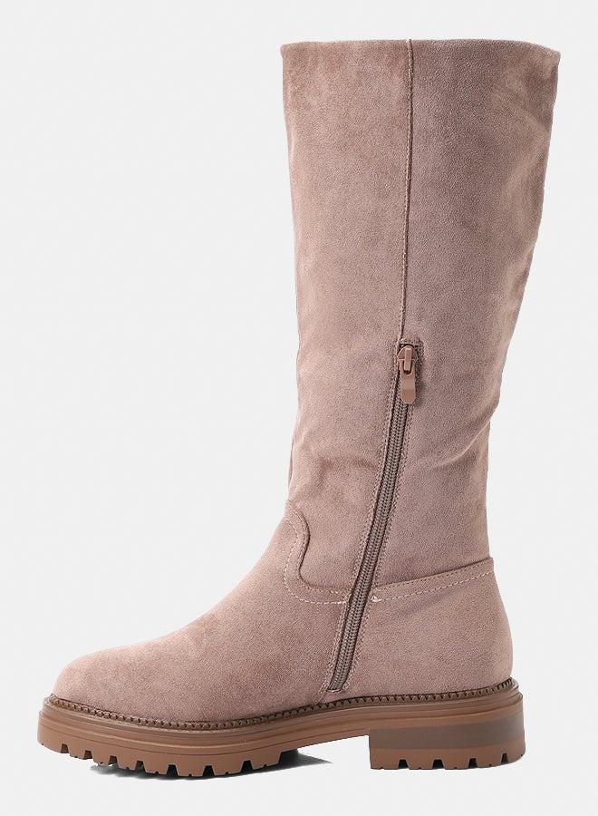 Dejavu Shoes GER-DVTX-006 Knee High Suede Half Zipper Closure Beige Boot  For Women - Image 4