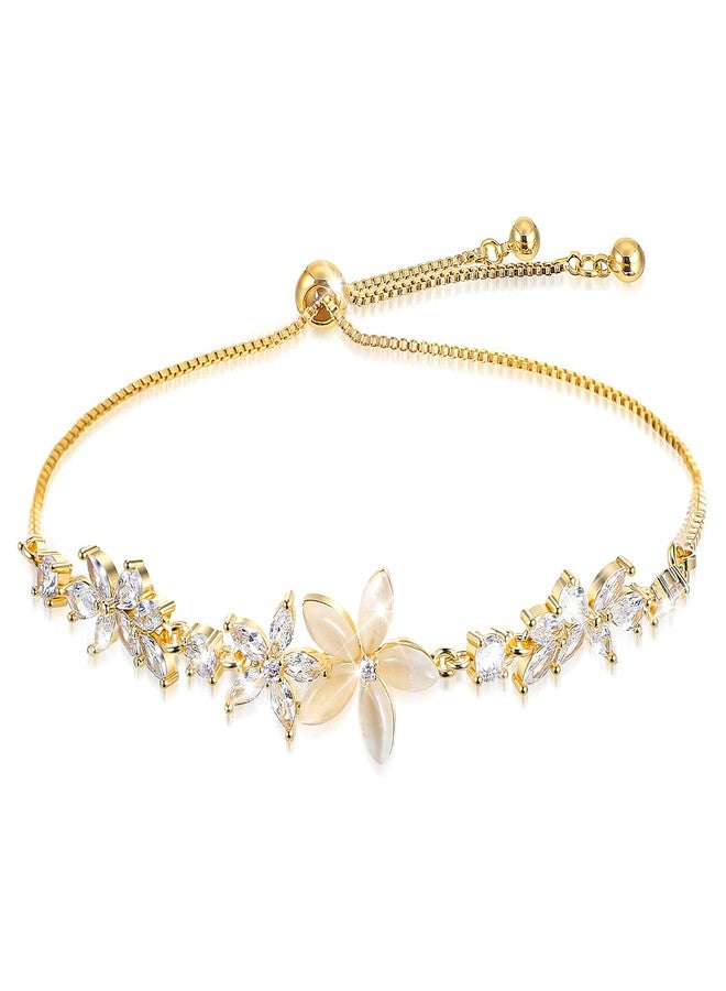 Shimmeroo Gold Adjustable Bracelets for Women,Dainty Flower Bracelet Rhinestone Slider Floral Bracelet Floral Jewelry Adjustable Bridesmaid Bracelets Jewelry Gift - Image 1