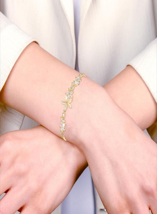 Shimmeroo Gold Adjustable Bracelets for Women,Dainty Flower Bracelet Rhinestone Slider Floral Bracelet Floral Jewelry Adjustable Bridesmaid Bracelets Jewelry Gift - Image 3