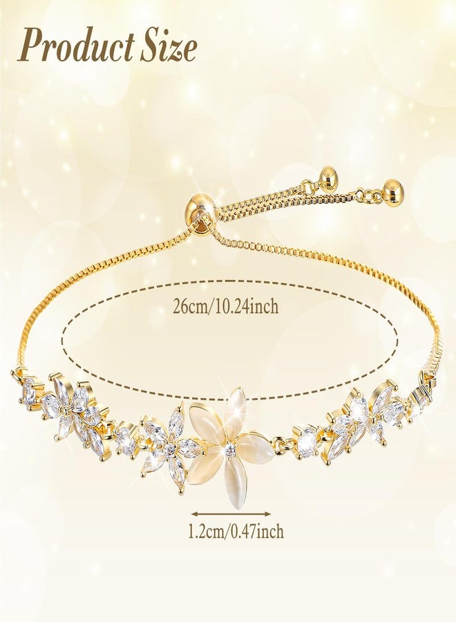 Shimmeroo Gold Adjustable Bracelets for Women,Dainty Flower Bracelet Rhinestone Slider Floral Bracelet Floral Jewelry Adjustable Bridesmaid Bracelets Jewelry Gift - Image 2