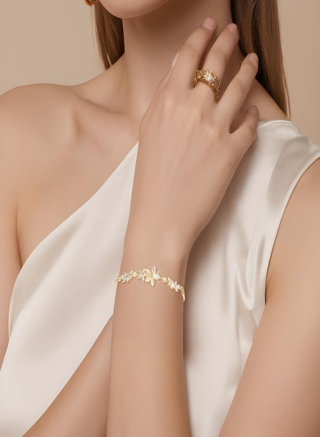 Shimmeroo Gold Adjustable Bracelets for Women,Dainty Flower Bracelet Rhinestone Slider Floral Bracelet Floral Jewelry Adjustable Bridesmaid Bracelets Jewelry Gift - Image 5