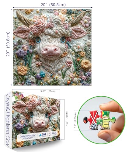 MINIWAN 500 Piece Art Jigsaw Puzzle for Adults Unique 3D Embroidery Flower Cow Cool Puzzles for Adults Challenging Adult Puzzle 20x20 Inch - Image 5