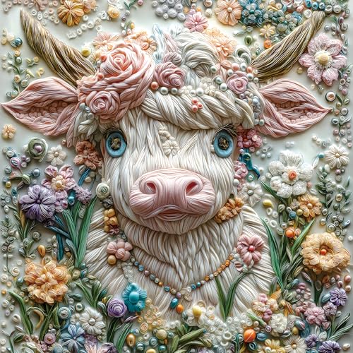 MINIWAN 500 Piece Art Jigsaw Puzzle for Adults Unique 3D Embroidery Flower Cow Cool Puzzles for Adults Challenging Adult Puzzle 20x20 Inch - Image 1