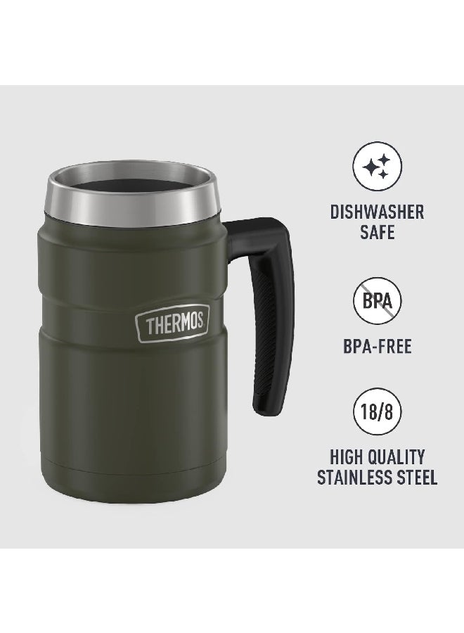 ترموس كوب قهوة ستانلس ستيل معزول بالتفريغ مقاوم للتسرب، أخضر عسكري وفضي،  أونصة - Image 3