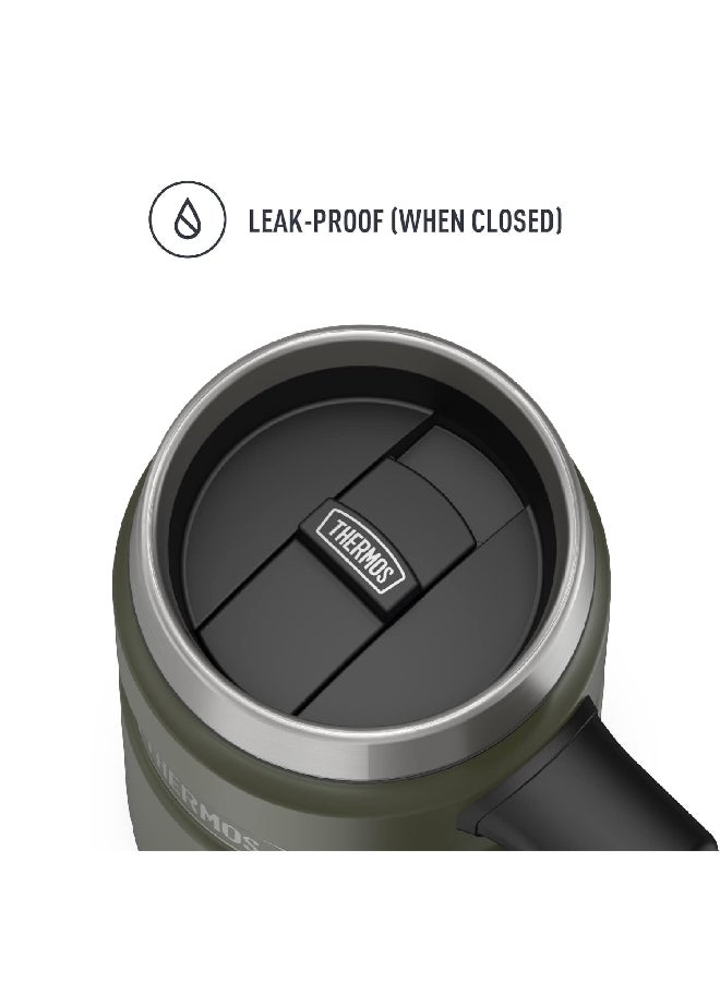 ترموس كوب قهوة ستانلس ستيل معزول بالتفريغ مقاوم للتسرب، أخضر عسكري وفضي،  أونصة - Image 2