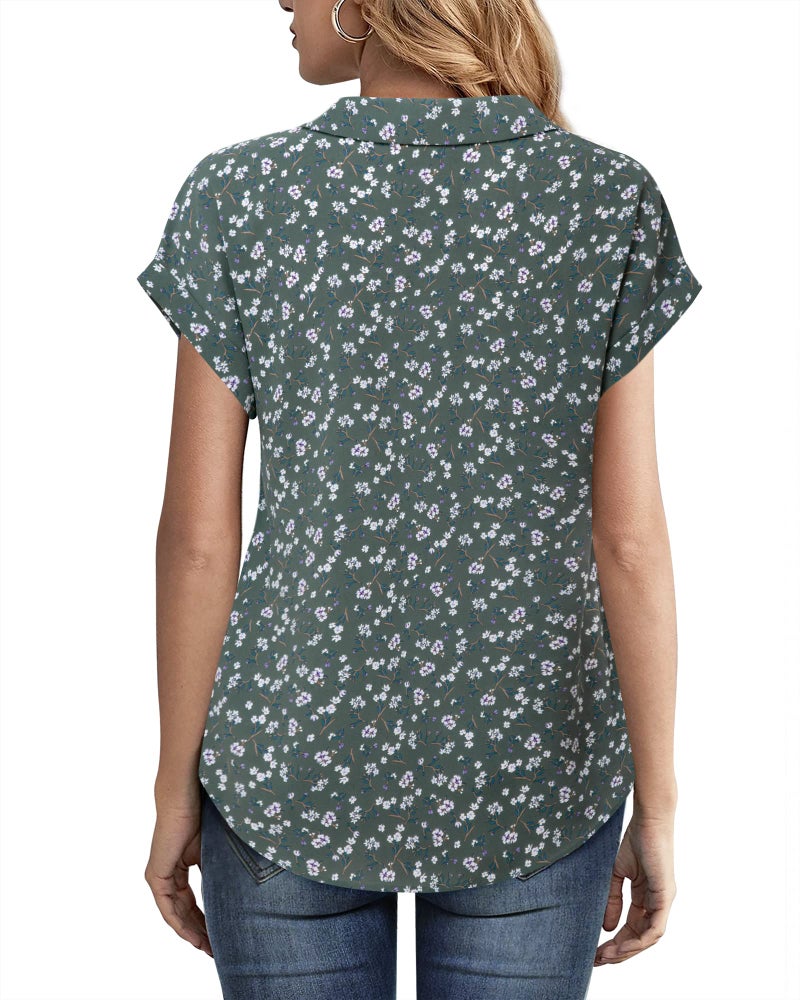 Timeson Womens Short Sleeve Tops: Work Office Summer Ladies Tops and Blouses Dressy Casual Womens Dress Shirts Professional Formal Chiffon Business Attire V Neck Interview Career Clothes Multi-Green - Image 4