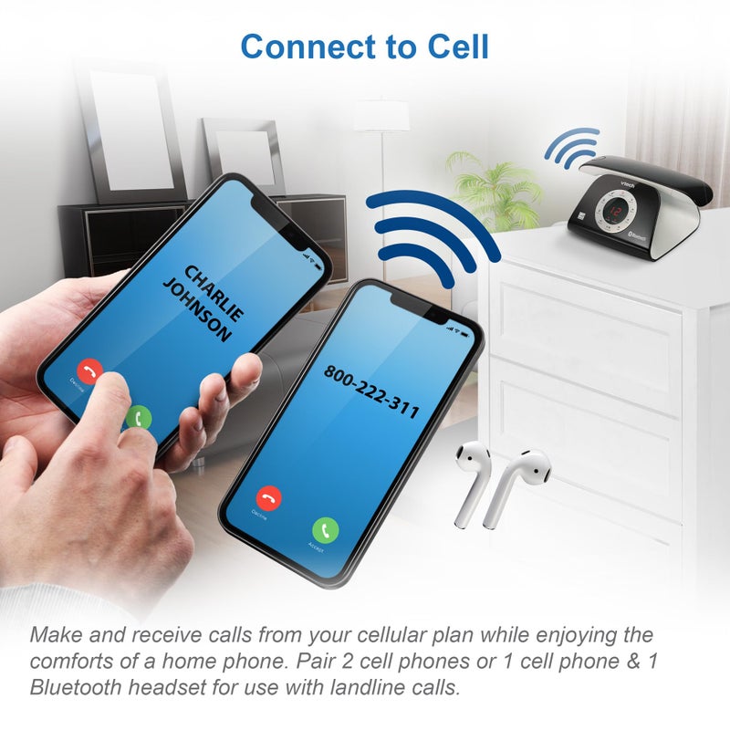VTech VS122 DECT 6.0 Retro Design Cordless Phone with Answering System, Smart Call Blocker and Bluetooth Connect to Cell Full-Duplex Speakerphone Landline Phone for Home Office - Image 2