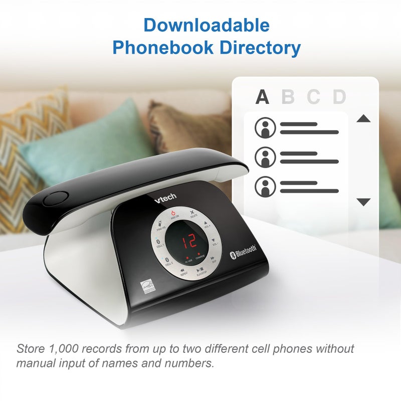 VTech VS122 DECT 6.0 Retro Design Cordless Phone with Answering System, Smart Call Blocker and Bluetooth Connect to Cell Full-Duplex Speakerphone Landline Phone for Home Office - Image 5