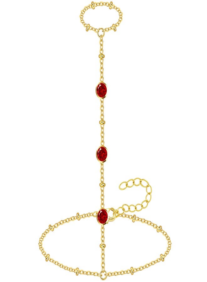 Poxtex Red Gold Plated Hand Chain for Women Waterproof, Red Gold Plated Ring Bracelets with Created CZ, Dainty Adjustable Bracelets, Trendy Jewelry Gifts for Women - Image 1