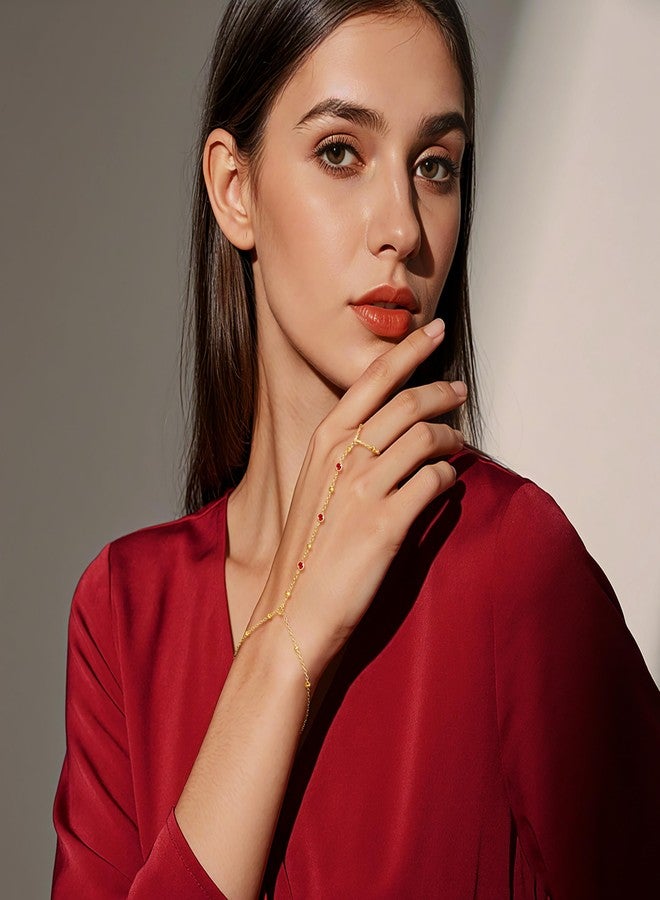 Poxtex Red Gold Plated Hand Chain for Women Waterproof, Red Gold Plated Ring Bracelets with Created CZ, Dainty Adjustable Bracelets, Trendy Jewelry Gifts for Women - Image 3