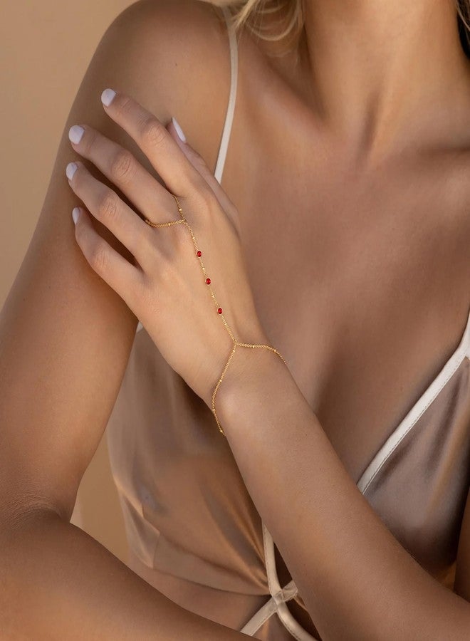 Poxtex Red Gold Plated Hand Chain for Women Waterproof, Red Gold Plated Ring Bracelets with Created CZ, Dainty Adjustable Bracelets, Trendy Jewelry Gifts for Women - Image 2