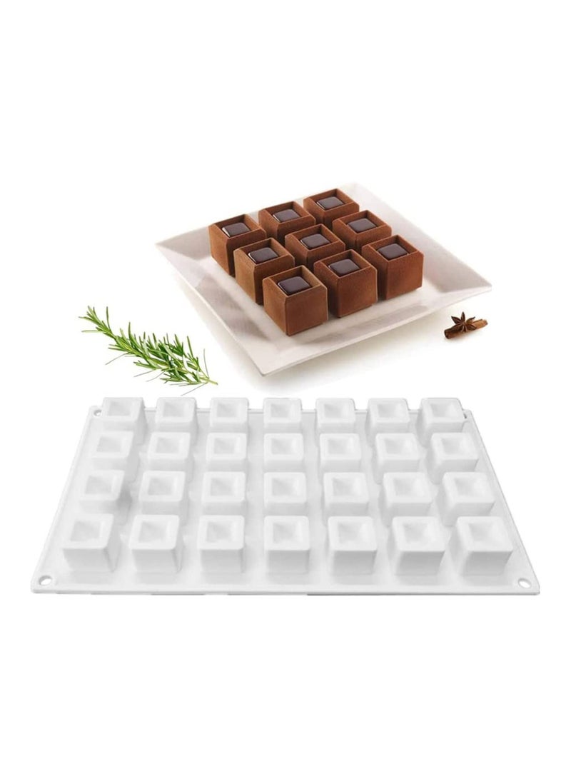 Silicone Mould 3D Cake Handmade Bakeware DIY Mould, Chocolate - Jelly Pudding Dessert Candy 28 Holes Nut Square, White - Image 1