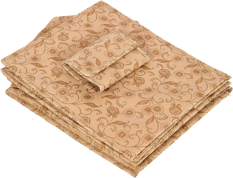 Kuber Industries Metalic Floral Print Non Woven Hanging 4 Shelves Foldable Wardrobe/Closet Cloth Organizer (Beige), 31 X 26 X 78 Cm - Image 2