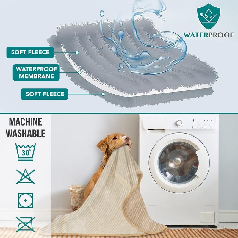 PetAmi Waterproof Dog Blanket, Leakproof Pet Blanket for Small Medium Large Dogs, Reversible Furniture Bed Sofa Couch Cover Protector, Plush Striped Pet Throw for Indoor Cat, 24x32 in, Taupe Beige - Image 2