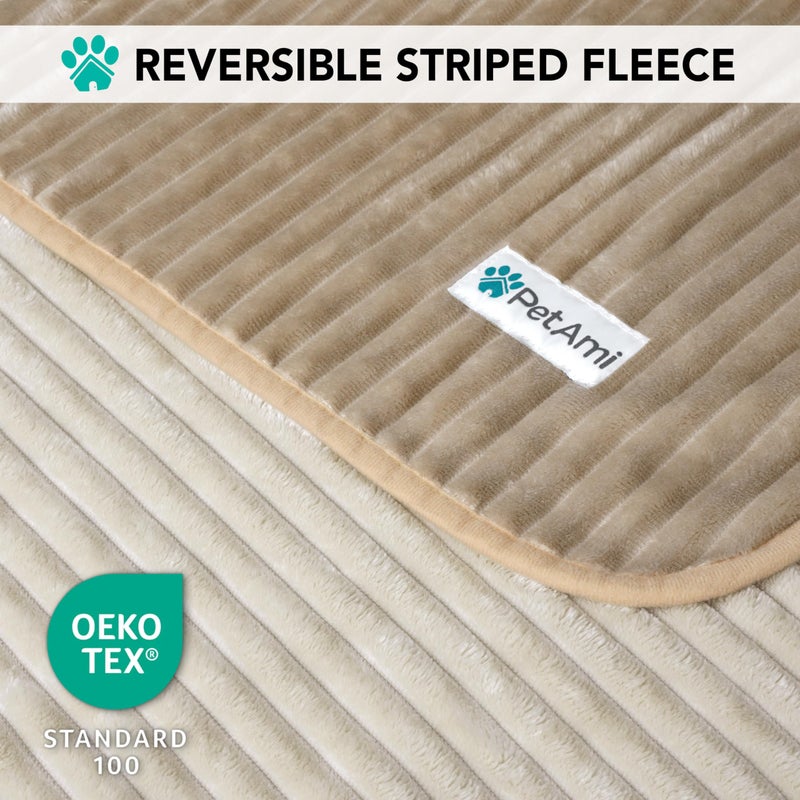 PetAmi Waterproof Dog Blanket, Leakproof Pet Blanket for Small Medium Large Dogs, Reversible Furniture Bed Sofa Couch Cover Protector, Plush Striped Pet Throw for Indoor Cat, 24x32 in, Taupe Beige - Image 3
