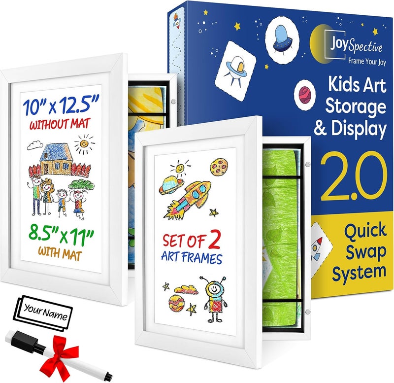 JOYSPECTIVE ® [𝟐-𝐏𝐚𝐜𝐤] Kids Artwork Frames Changeable | No-Drill Frame for Kids Drawings Display & Storage Crafts | Holds 130+ Children Art Projects | Easy & Quick-Swap Changeable Display Frame for Kids Artwork [𝐖𝐡𝐢𝐭𝐞] - Image 1