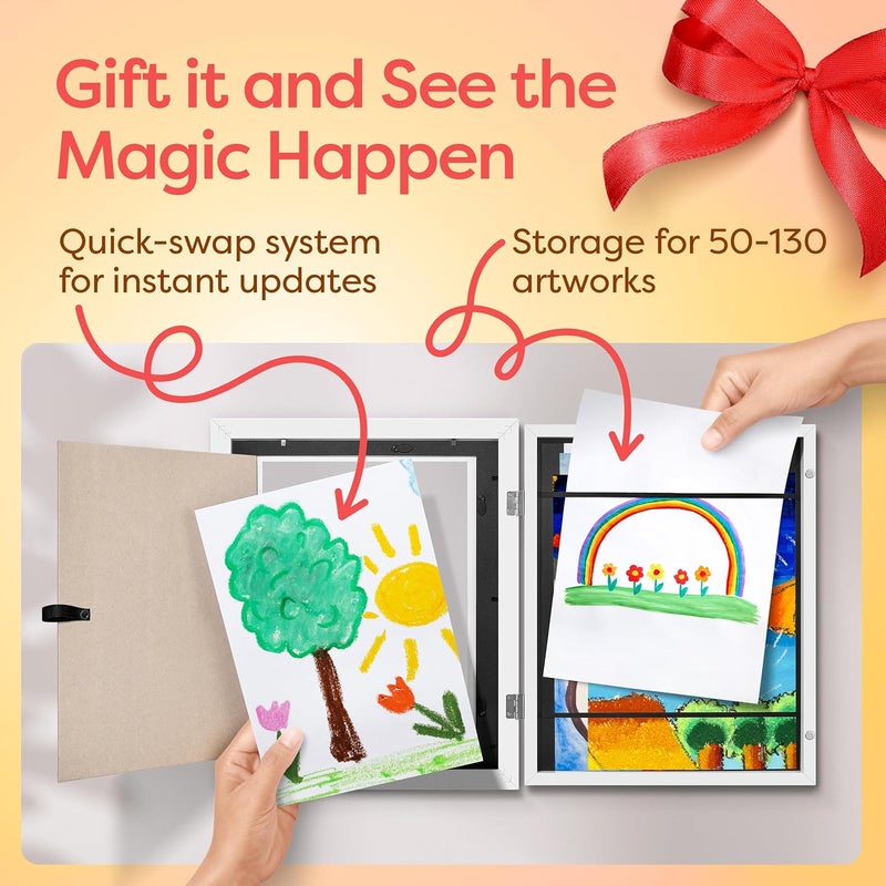 JOYSPECTIVE ® [𝟐-𝐏𝐚𝐜𝐤] Kids Artwork Frames Changeable | No-Drill Frame for Kids Drawings Display & Storage Crafts | Holds 130+ Children Art Projects | Easy & Quick-Swap Changeable Display Frame for Kids Artwork [𝐖𝐡𝐢𝐭𝐞] - Image 2
