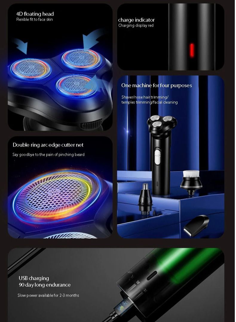 ماكينة حلاقة كهربائية الرطب والجاف ماكينة حلاقة دوارة للرجال ثلاثة شفرة متعددة الوظائف أوسب قابلة للشحن قابل للغسل - Image 5