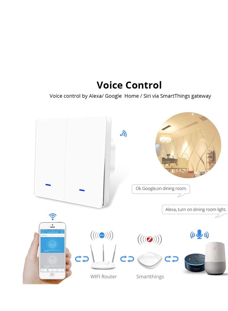 مفتاح إضاءة حائط ذكي من  مزود بزر ضغط كبير، متوافق مع Al-exa وGoogle Home، IFTTT، جهاز تحكم عن بعد عبر التطبيق، وظيفة التوقيت، التحكم الصوتي (يحتاج إلى سلك محايد، أبيض، 2 عصابة) - Image 2