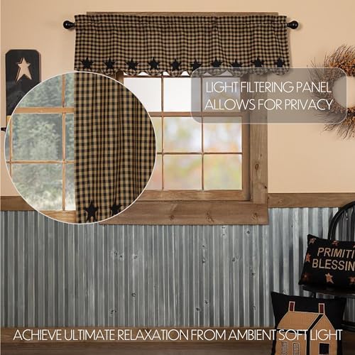 VHC Brands Star Cotton Primitive Kitchen Curtains Rod Pocket Appliqued 16x60 Valance, Raven Black - Image 5