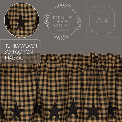 VHC Brands Star Cotton Primitive Kitchen Curtains Rod Pocket Appliqued 16x60 Valance, Raven Black - Image 3