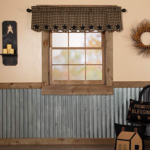 VHC Brands Star Cotton Primitive Kitchen Curtains Rod Pocket Appliqued 16x60 Valance, Raven Black - Image 2