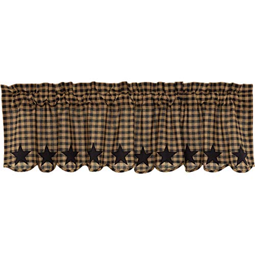 VHC Brands Star Cotton Primitive Kitchen Curtains Rod Pocket Appliqued 16x60 Valance, Raven Black - Image 4
