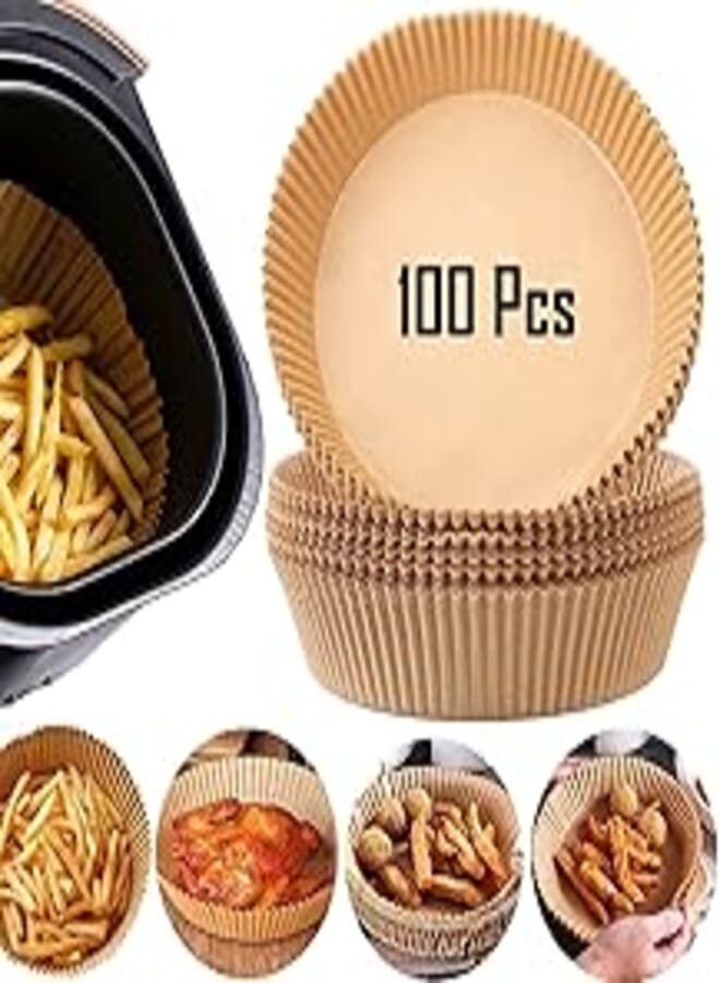 Air Fryer Disposable Paper Liner Large Size 7.9 inch (100Pcs) Air Fryer Parchment Paper 50pcs Non-Stick Air Fryer Liners Baking Paper Oil-proof, Water-proof for Baking Roasting Microwave Cooking
