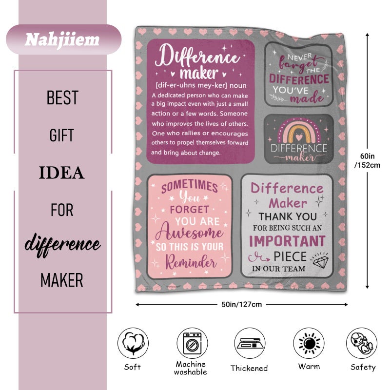 Nahjiiem Difference Maker Gifts for Women  Thank You Appreciation Gifts for Women  Retirement Farewell Gifts for Coworkers Employee Friends  Positive Affirmations Office Gifts for Women Throw Blanket 60x50in - Image 2