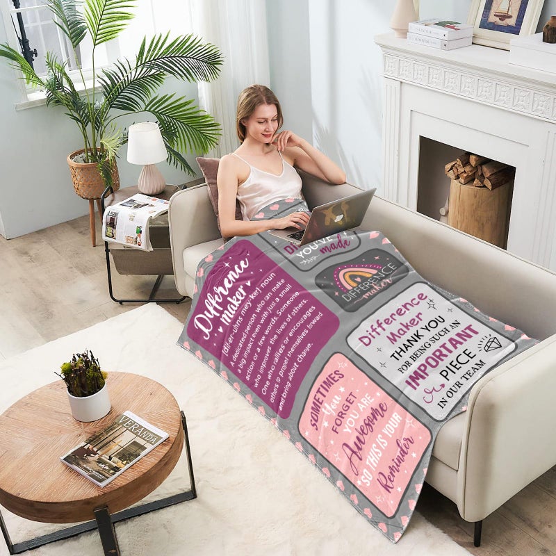 Nahjiiem Difference Maker Gifts for Women  Thank You Appreciation Gifts for Women  Retirement Farewell Gifts for Coworkers Employee Friends  Positive Affirmations Office Gifts for Women Throw Blanket 60x50in - Image 5