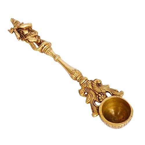ARTVARKO Krishna Havan Spoon Brass Idol Sculpture Ritual Achmani Spoon Showpiece 9.5 Inch - Image 2