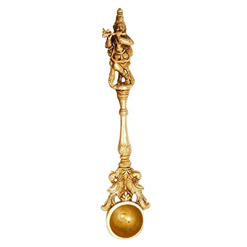 ARTVARKO Krishna Havan Spoon Brass Idol Sculpture Ritual Achmani Spoon Showpiece 9.5 Inch - Image 1