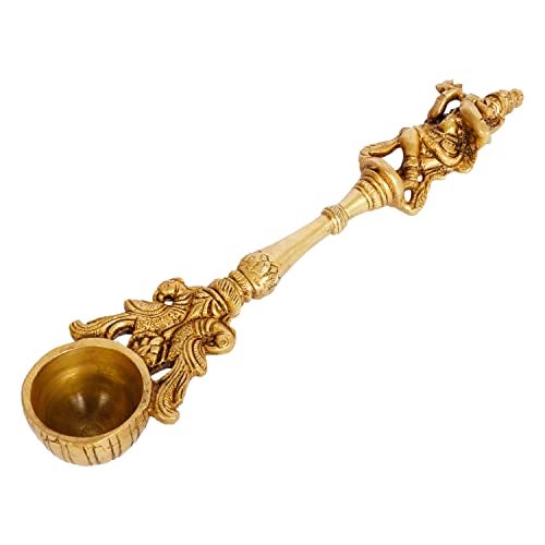 ARTVARKO Krishna Havan Spoon Brass Idol Sculpture Ritual Achmani Spoon Showpiece 9.5 Inch - Image 3