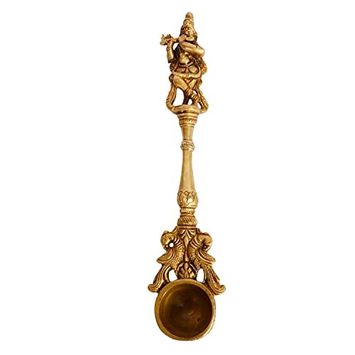ARTVARKO Krishna Havan Spoon Brass Idol Sculpture Ritual Achmani Spoon Showpiece 9.5 Inch - Image 4