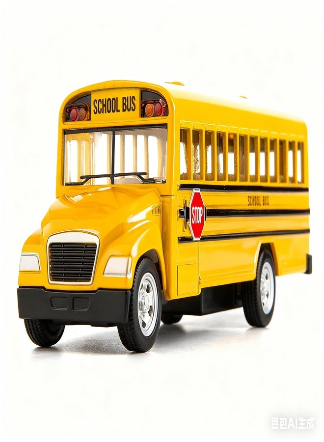 BDTCTK Diecast Yellow School Bus Toy Cars for Kids - 5 Inch Pull Back Car with Opening Doors and Rubber Tires - Image 1