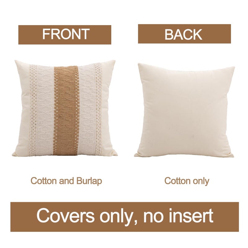 Mayler Yee Throw Pillow Covers 20 x 20 Inch 1PC for Farmhouse Living Room  Cotton & Burlap Textured Striped Woven Boho Pillow Covers (Beige & Brown  Single Striped) - Image 2