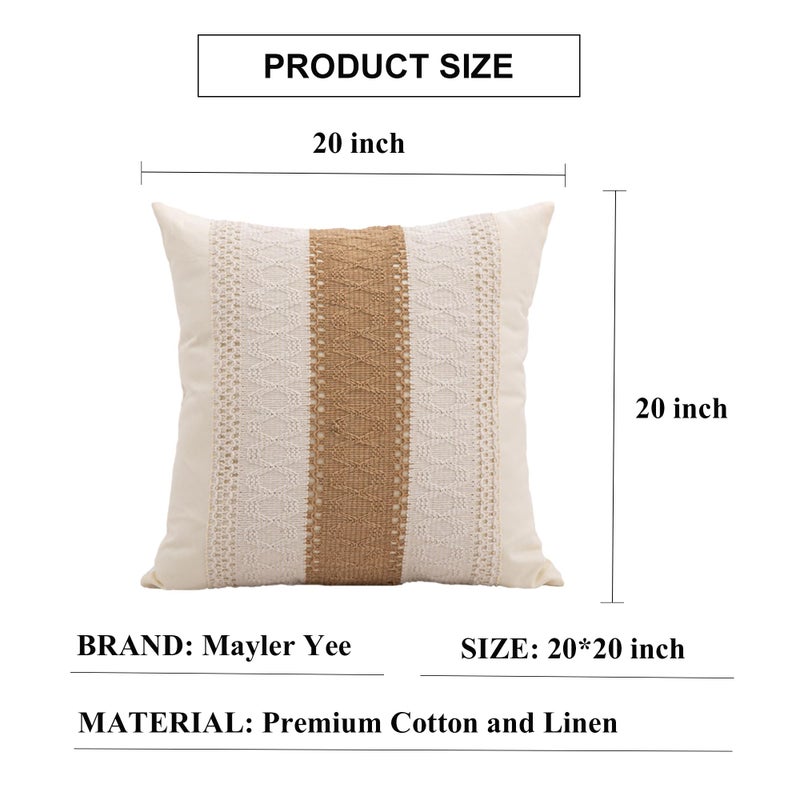 Mayler Yee Throw Pillow Covers 20 x 20 Inch 1PC for Farmhouse Living Room  Cotton & Burlap Textured Striped Woven Boho Pillow Covers (Beige & Brown  Single Striped) - Image 3