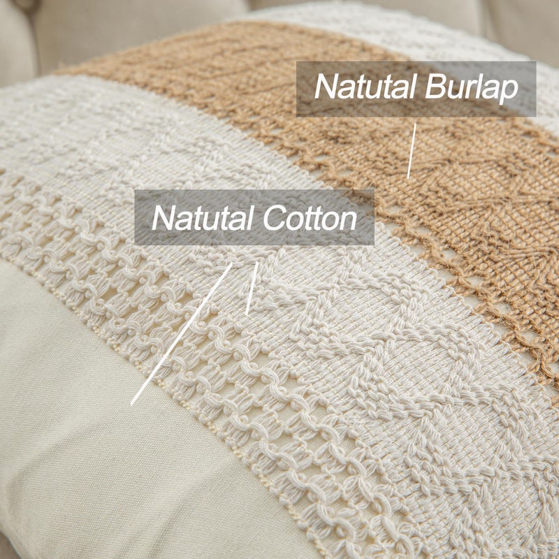 Mayler Yee Throw Pillow Covers 20 x 20 Inch 1PC for Farmhouse Living Room  Cotton & Burlap Textured Striped Woven Boho Pillow Covers (Beige & Brown  Single Striped) - Image 4
