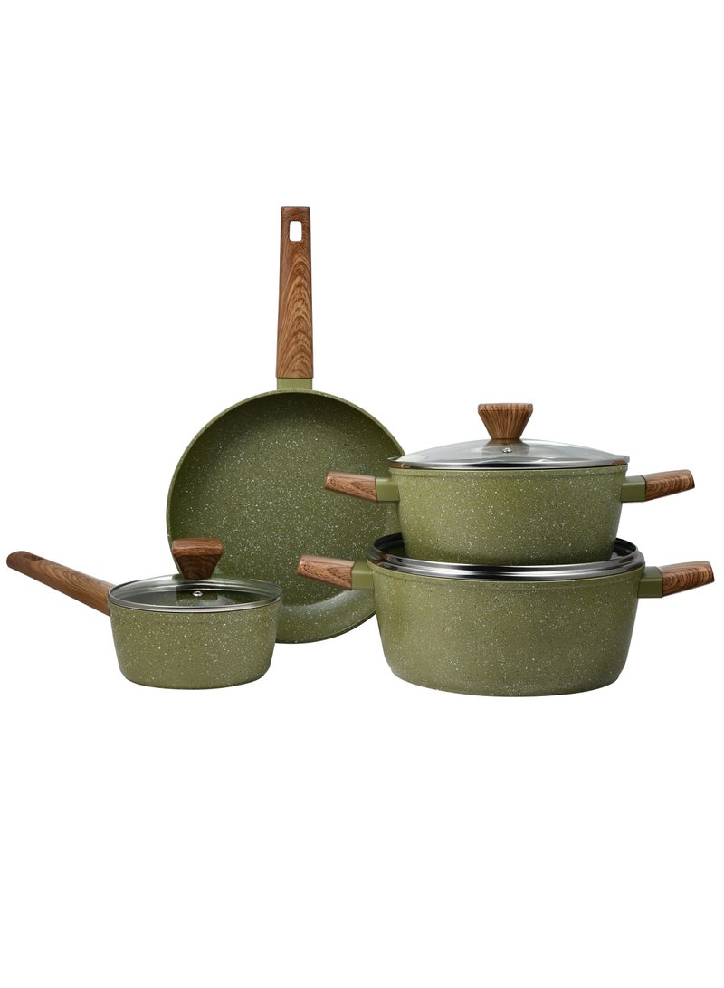 BERGNER ACADIA FORGED ALUMINUM  7PCS COOKWARE SET WITH  INDUCTION BOTTOM, GREEN COLOR, BG56249GR  - Image 1