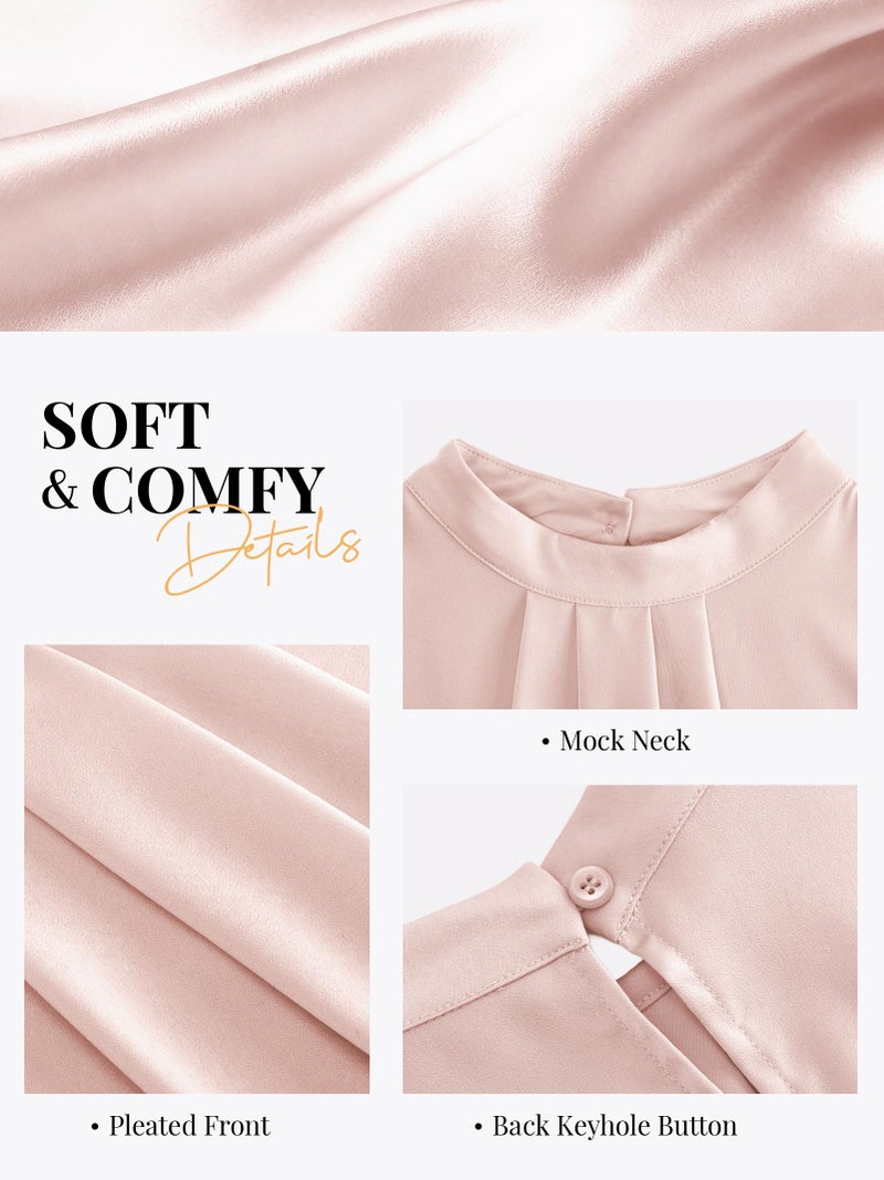 Funlingo Satin Tank Top for Women Spring Sleeveless Dressy Casual Silk Blouse Flowy Mock Neck Cute Ladies Shirts Work Clothing Light Pink L - Image 5