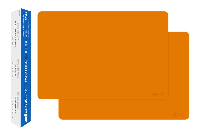 GASARÉ, Set of 2, Extra Large, Thick, Silicone Mats for Kitchen Counter, Heat Resistant Mats, Countertop Protector, Non-Slip, Easy to Clean, 25 x 17 Inches x 1.4mm, Orange - Image 1