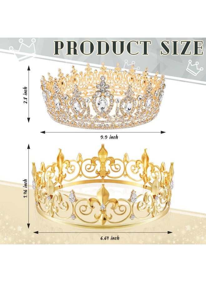 Mtlee King Crown 2 Pcs Royal King Crown Metal Crystal Tiara for Men Women Bridegroom Bride Princess for Wedding Halloween (Vintage Style) - Image 2