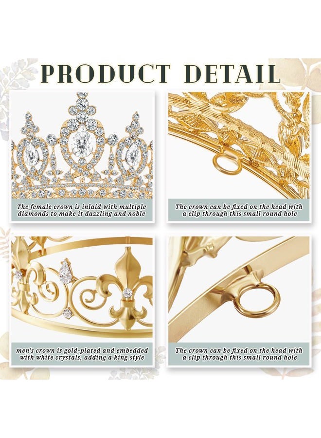 Mtlee King Crown 2 Pcs Royal King Crown Metal Crystal Tiara for Men Women Bridegroom Bride Princess for Wedding Halloween (Vintage Style) - Image 3