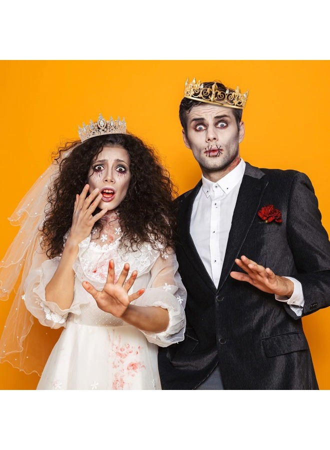 Mtlee King Crown 2 Pcs Royal King Crown Metal Crystal Tiara for Men Women Bridegroom Bride Princess for Wedding Halloween (Vintage Style) - Image 5