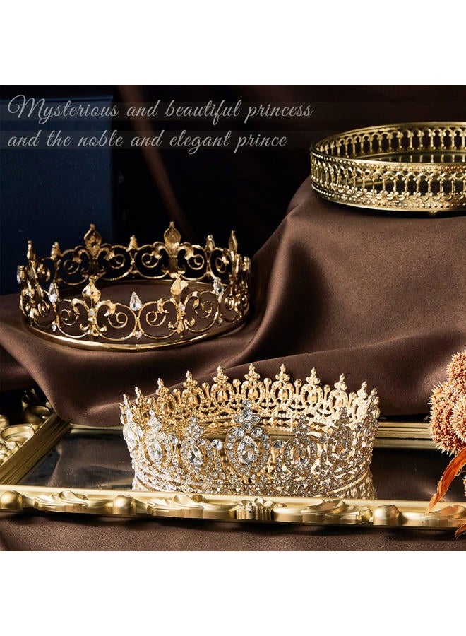 Mtlee King Crown 2 Pcs Royal King Crown Metal Crystal Tiara for Men Women Bridegroom Bride Princess for Wedding Halloween (Vintage Style) - Image 4