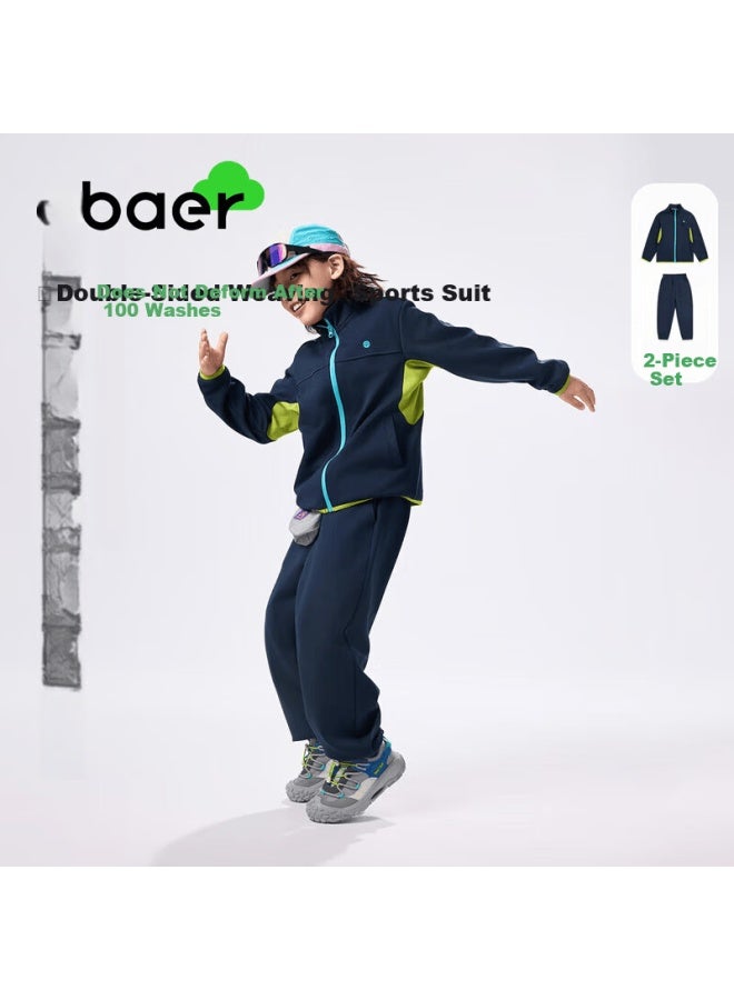 Ebaer Kids Clothing Spring Autumn Boys Girls Sports Two-piece Set Cardigan Jacket And Pants Midnight Blue 110 - Image 1