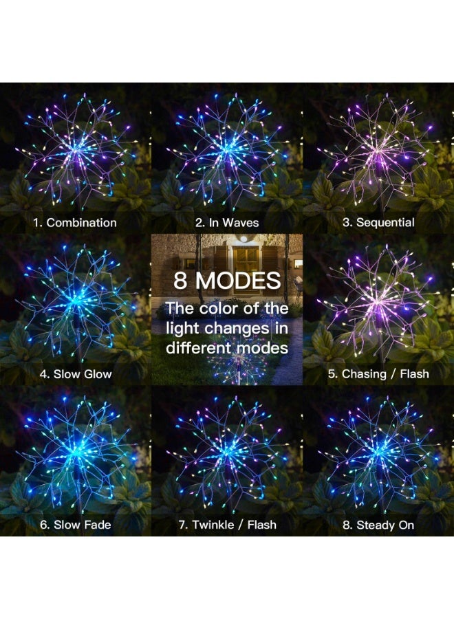 سولاكان مصابيح ألعاب نارية تعمل بالطاقة الشمسية للحديقة، 200 لمبة LED، قطعة واحدة، متعددة الألوان – تصميم نجمي من سلك نحاسي قابل للتشكيل، 8 أوضاع إضاءة (تلقائي / موجي / مطاردة / تدرج / وميض / إضاءة ثابتة)، مقاومة للماء للاستخدام الخارجي في الحديقة والممرات والشرفات والتراسات - Image 4