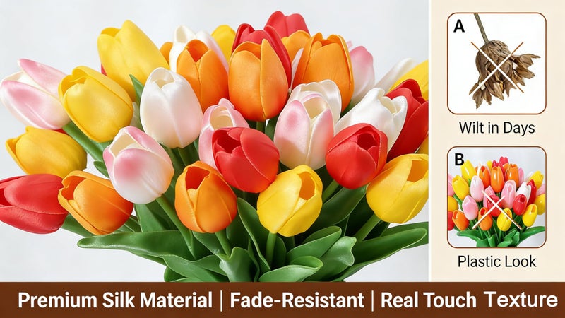 AWARDSEN 20 Pcs Tulips Artificial Flowers 14" PU Real Touch Fake Tulips for Spring Easter Decor Home Living Room Wedding Centerpiece Bouquet Mother's Gift Day Decotationgs (Colorful) - Image 5