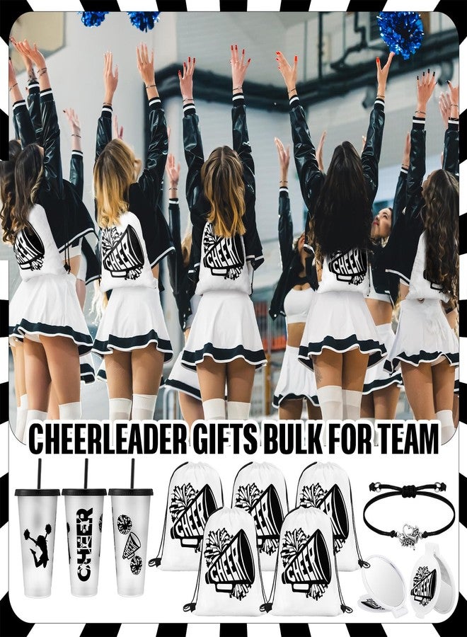 Zhehao 48 Pcs Cheerleader Gifts Bulk for Team Cheerleading Gift Include 12 Plastic Cups with Lid and Straw, Drawstring Bags, Bracelets, Compact Mirrors for Christmas Party Supplies Banquet(Black) - Image 5