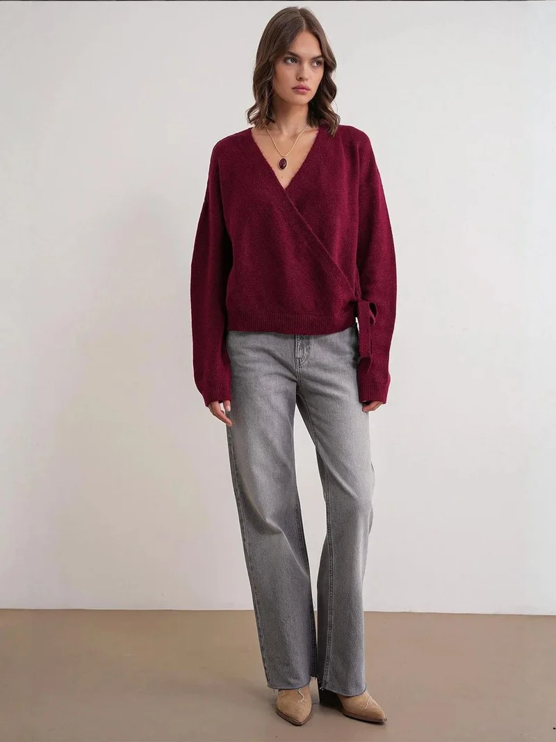 MixRay Mixray Ribbed V-Neck Tie-Front Cardigan